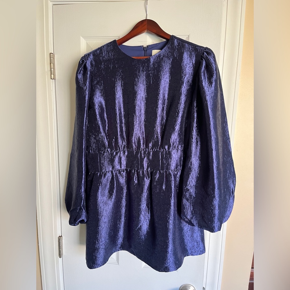 Laya Balloon Sleeve Blouse  - Navy Blue - Veiled 14/ REG Formal Long Sleeve Top